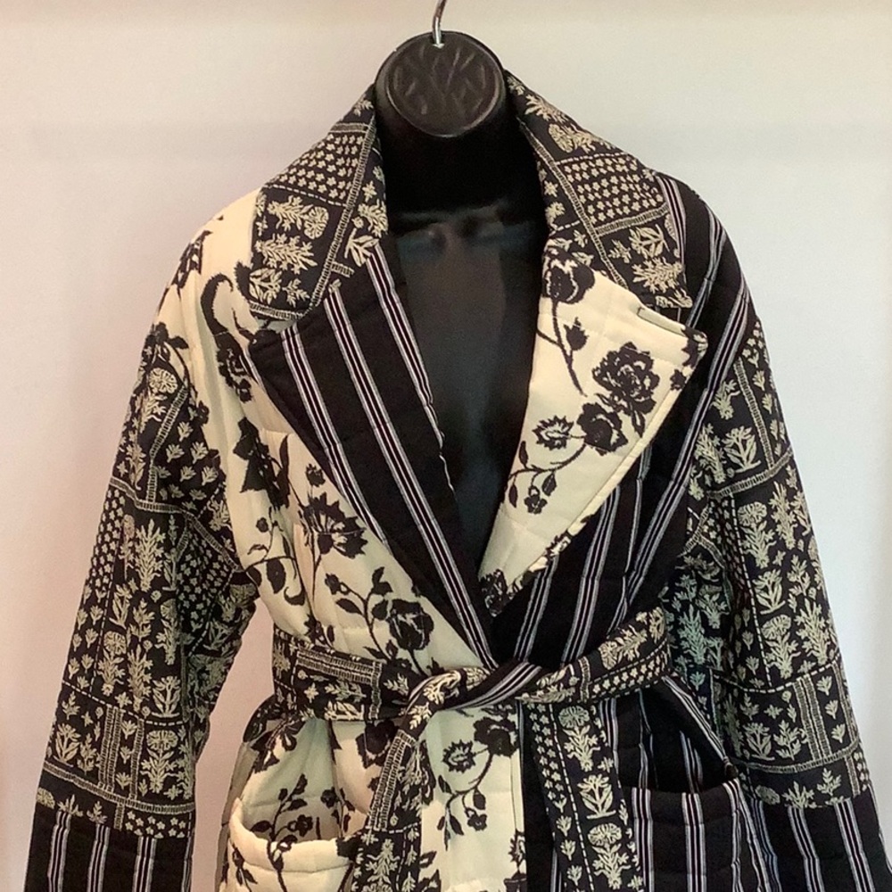 NWT Avec Les Filles Wool/Cotton Blend Mixed Print Quilted Coat, Snap Closure - Picture 9 of 15